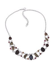 Tobasco Geode Garnet Tourmaline and Moldavite 925 Silver Chocker Necklace
