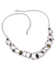 Tobasco Geode Garnet Tourmaline and Moldavite 925 Silver Chocker Necklace