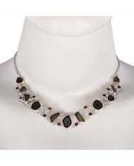 Tobasco Geode Garnet Tourmaline and Moldavite 925 Silver Chocker Necklace