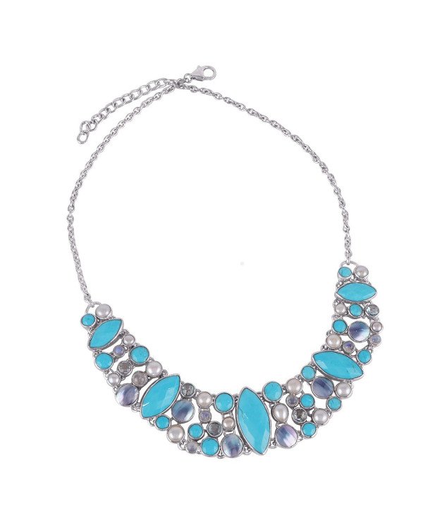 Arizona Turquoise Rainbow Moonstone mabe Pearl BT Multi Stone Silver Choker Necklace