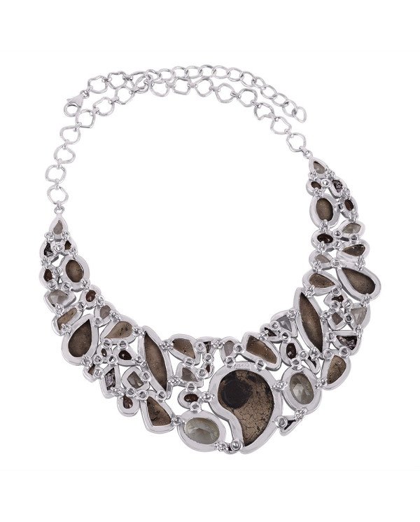 Russian Ammonite Pyritesun Meteorite Green Amethyst and Smoky Quartz Silver Necklace