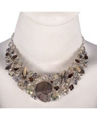 Russian Ammonite Pyritesun Meteorite Green Amethyst and Smoky Quartz Silver Necklace