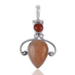 Red Onyx and Silver Two Stone Pendant Red Stone Pendant Necklace