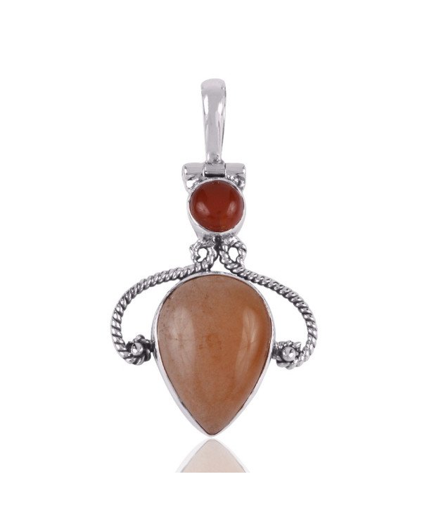 Red Onyx and Silver Two Stone Pendant Red Stone Pendant Necklace