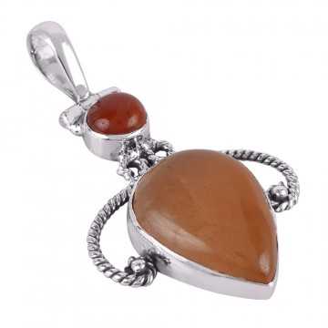 Red Onyx and Silver Two Stone Pendant Red Stone Pendant Necklace