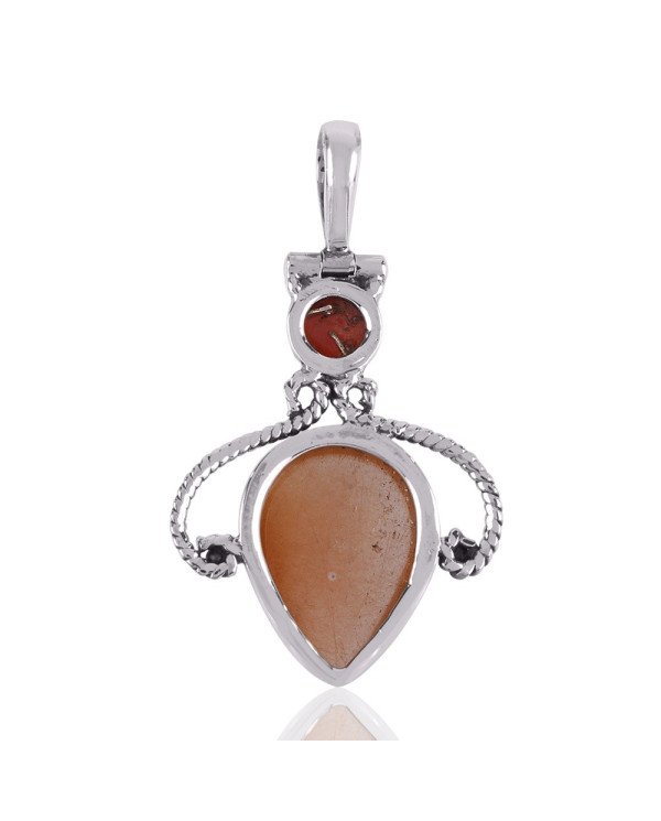 Red Onyx and Silver Two Stone Pendant Red Stone Pendant Necklace