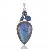 Labradorite Blue Topaz BT Pearl and Kyanite Blue Stone Pendant 925 Silver
