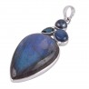 Labradorite Blue Topaz BT Pearl and Kyanite Blue Stone Pendant 925 Silver