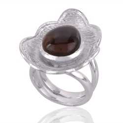 Fire Agate and 925 Solid Sterling Silver Designer Lotus Ring