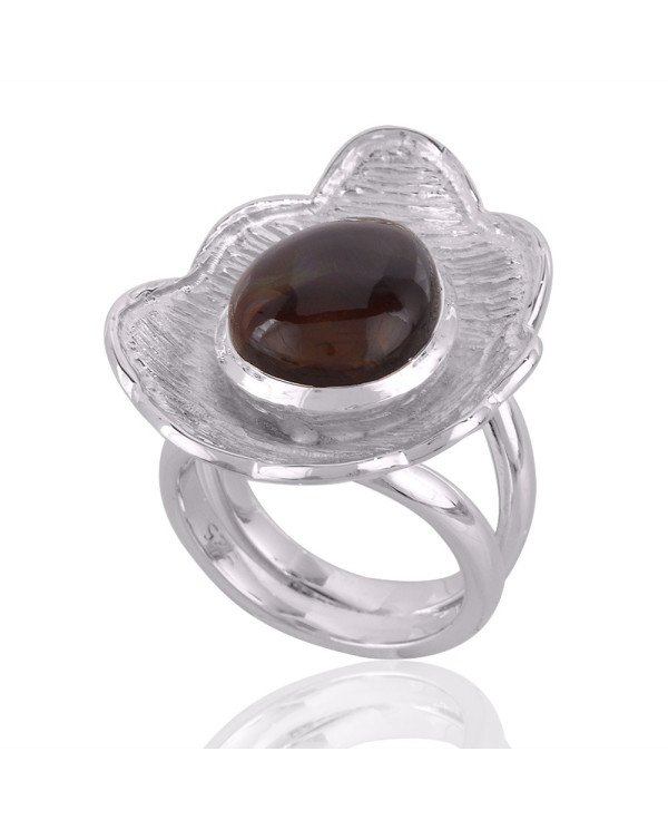 Fire Agate and 925 Solid Sterling Silver Designer Lotus Ring