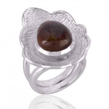Fire Agate and 925 Solid Sterling Silver Designer Lotus Ring