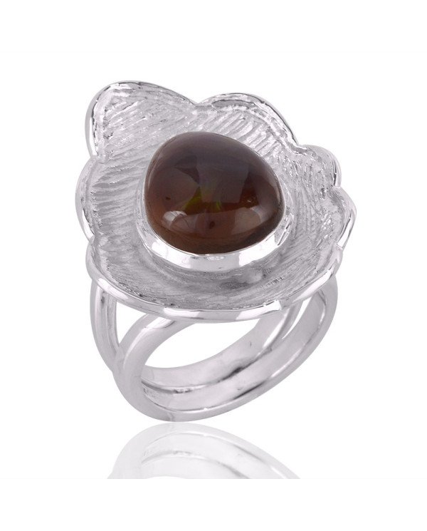 Fire Agate and 925 Solid Sterling Silver Designer Lotus Ring
