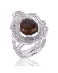 Fire Agate and 925 Solid Sterling Silver Designer Lotus Ring