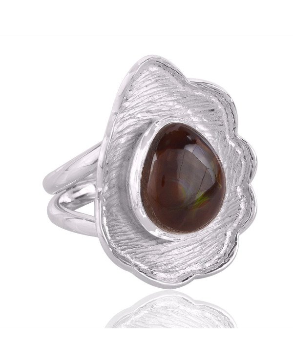 Fire Agate and 925 Solid Sterling Silver Designer Lotus Ring