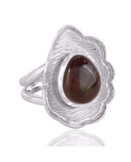 Fire Agate and 925 Solid Sterling Silver Designer Lotus Ring