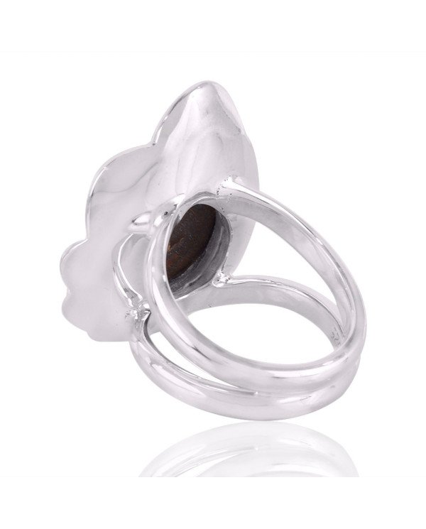 Fire Agate and 925 Solid Sterling Silver Designer Lotus Ring