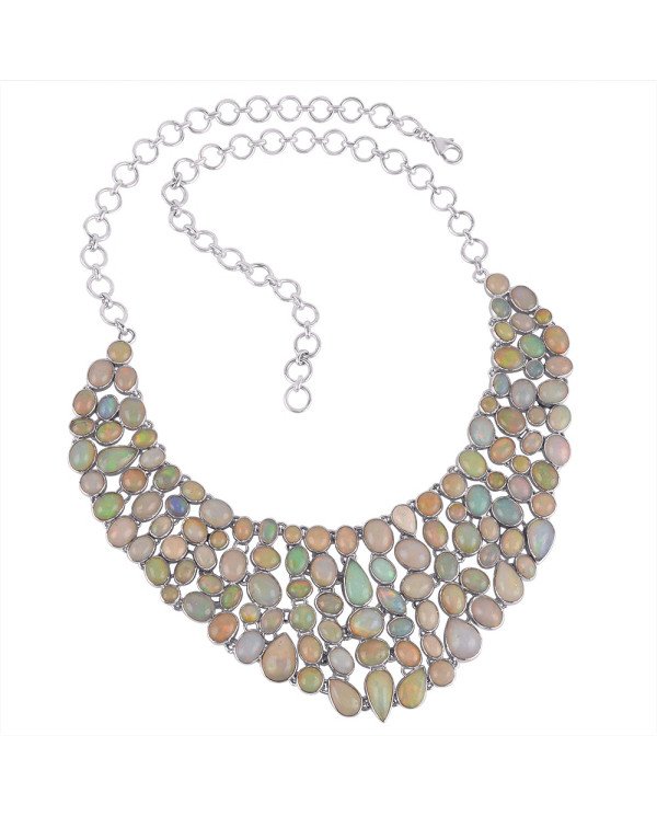 Rare Ethiopian Opal Fire Gemstone and Sterling Silver Necklace for Women