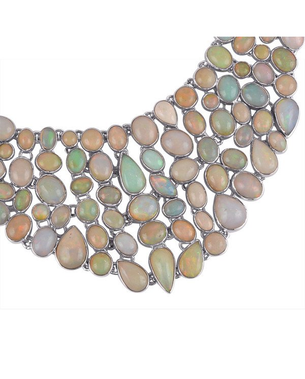 Rare Ethiopian Opal Fire Gemstone and Sterling Silver Necklace for Women