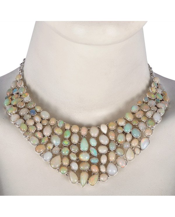 Rare Ethiopian Opal Fire Gemstone and Sterling Silver Necklace for Women