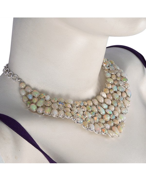 Rare Ethiopian Opal Fire Gemstone and Sterling Silver Necklace for Women
