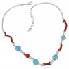 Natural Gemstone Arizona Turquoise and Red Coral Stick Gorgeous Sterling Silver Necklace