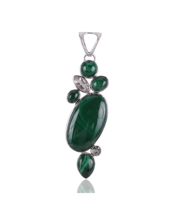 Malachite Green Amethyst Multi Gemstone Sterling Silver Pendant