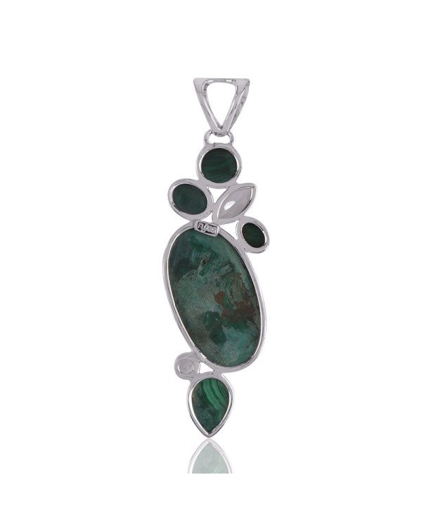 Malachite Green Amethyst Multi Gemstone Sterling Silver Pendant