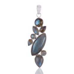 Blue Flash Labradorite Multi Gemstone Uniquely handmade Sterling Silver Pendant