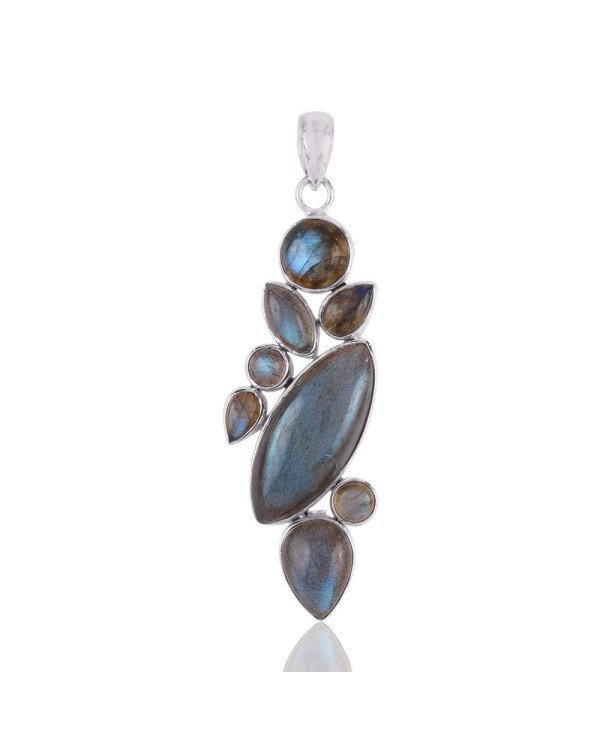 Blue Flash Labradorite Multi Gemstone Uniquely handmade Sterling Silver Pendant