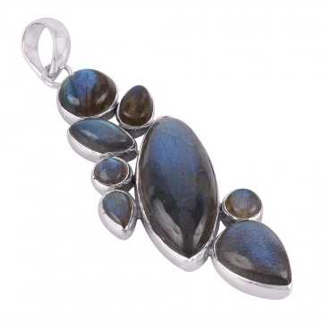 Blue Flash Labradorite Multi Gemstone Uniquely handmade Sterling Silver Pendant