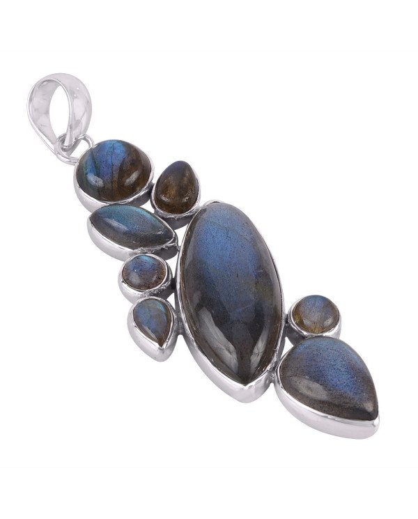 Blue Flash Labradorite Multi Gemstone Uniquely handmade Sterling Silver Pendant