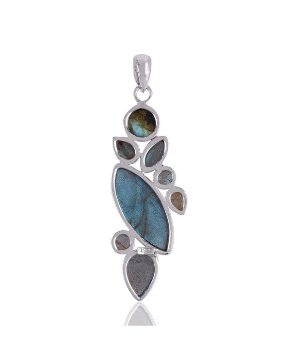 Blue Flash Labradorite Multi Gemstone Uniquely handmade Sterling Silver Pendant