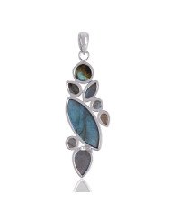 Blue Flash Labradorite Multi Gemstone Uniquely handmade Sterling Silver Pendant