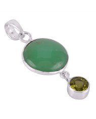 Chrysoprase and Peridot Natural Gemstone 925 Sterling Silver Best Price Pendant