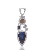 Sterling Silver Multi Gemstone Flashy Labradorite Handmade Druze Pendant