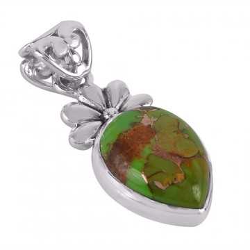 Natural Green Copper Turquoise Gemstone Sterling Silver Pendant