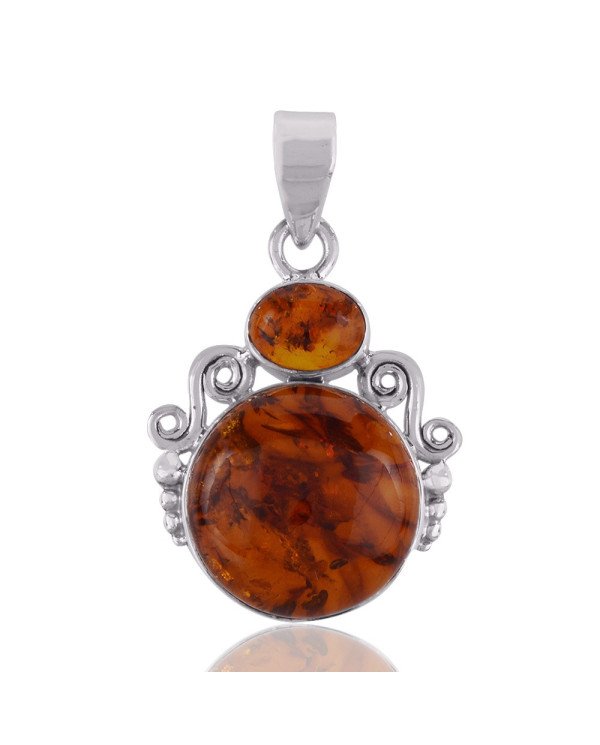 Natural Baltic Amber Gemstone Sterling Silver Pendant