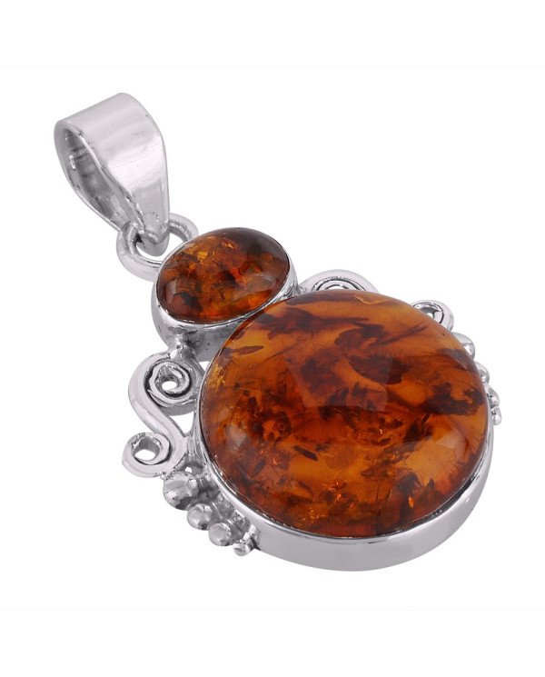 Natural Baltic Amber Gemstone Sterling Silver Pendant