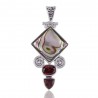 Mother of Pearl with Exotic Combination of Garnet Gemstone and Sterling Silver Pendant