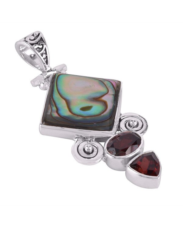 Mother of Pearl with Exotic Combination of Garnet Gemstone and Sterling Silver Pendant