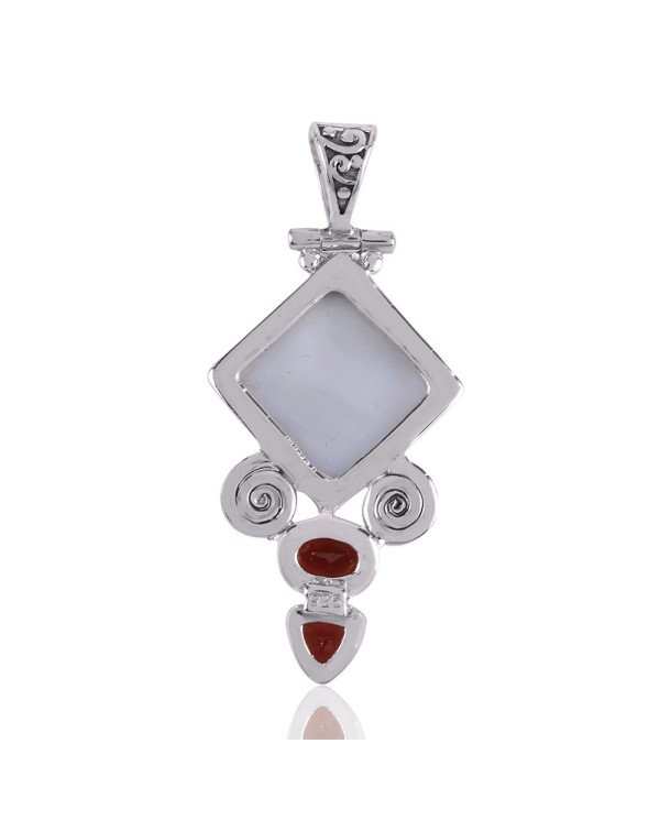 Mother of Pearl with Exotic Combination of Garnet Gemstone and Sterling Silver Pendant