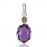 African Purple Amethyst and Peridot Gemstone Two Stone Sterling Silver Pendant