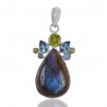 Multi Gemstone Pendant With Labradorite, Peridot and Blue Topaz Sterling Silver Pendant