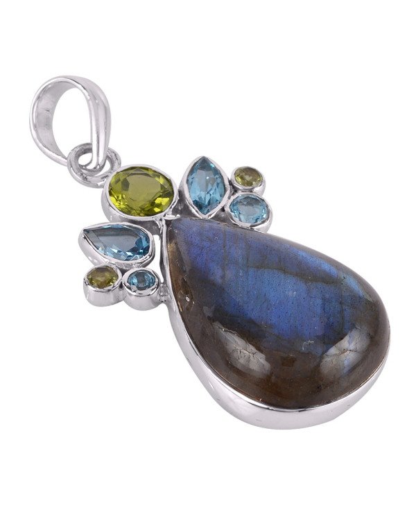 Multi Gemstone Pendant With Labradorite, Peridot and Blue Topaz Sterling Silver Pendant
