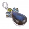 Multi Gemstone Pendant With Labradorite, Peridot and Blue Topaz Sterling Silver Pendant