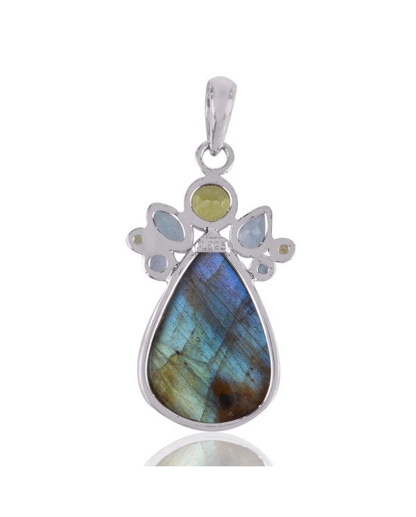 Multi Gemstone Pendant With Labradorite, Peridot and Blue Topaz Sterling Silver Pendant