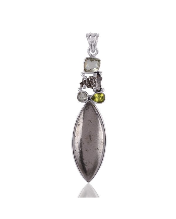 Gemstone Sun Pyrite Meturite Green Amethyst and Peridot Multi Gemstone Pendant
