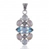 Rainbow Moonstone and Blue Topaz BT 925 Silver Pendant Necklace
