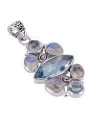 Rainbow Moonstone and Blue Topaz BT 925 Silver Pendant Necklace