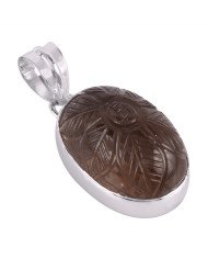 Fluorite Carving Stone Pendant Sterling Silver Necklace